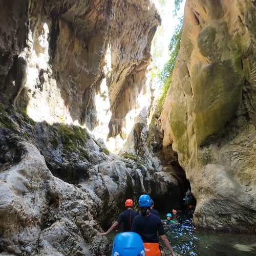 Narrow canyon during canyoning descent